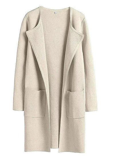 Manteau femme mi-long – Laine mélangée – Coupe droite – Col large – Style épuré