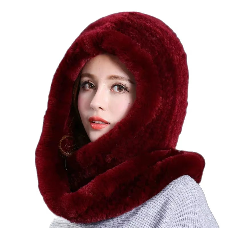 Giulia Knitted Hooded Scarf | Fuzzy Texture Solid Hooded Scarf