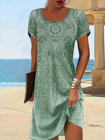 Women's short dress – Relaxed fit – Short sleeves – Breathable fabric – Round neck