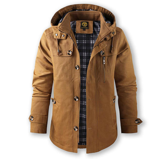 Arlo Hooded Hardshell Jacket | Plaid Lining, Zip Front Jacket