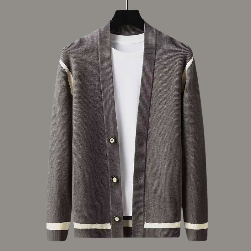 Edward V-Neck Cardigan | Contrast Stripes, Button Front Cardigan