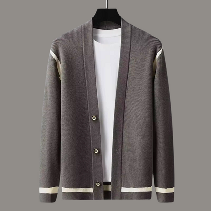 Edward V-Neck Cardigan | Contrast Stripes, Button Front Cardigan