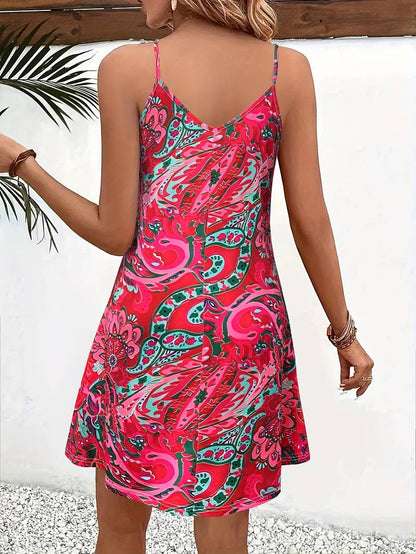 Women's dress – Flowing trapeze cut – Sleeveless – V-neck – Breathable fabric