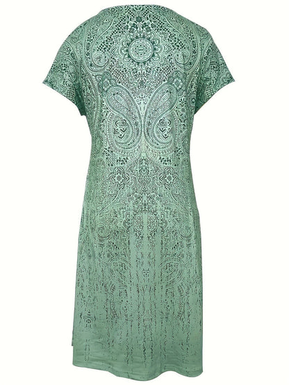 Women's short dress – Relaxed fit – Short sleeves – Breathable fabric – Round neck