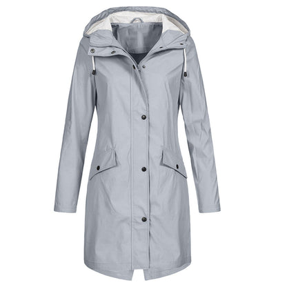 Veste imperméable femme – Coupe longue – Capuche – Poches à rabat – Boutons pression
