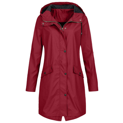 Veste imperméable femme – Coupe longue – Capuche – Poches à rabat – Boutons pression