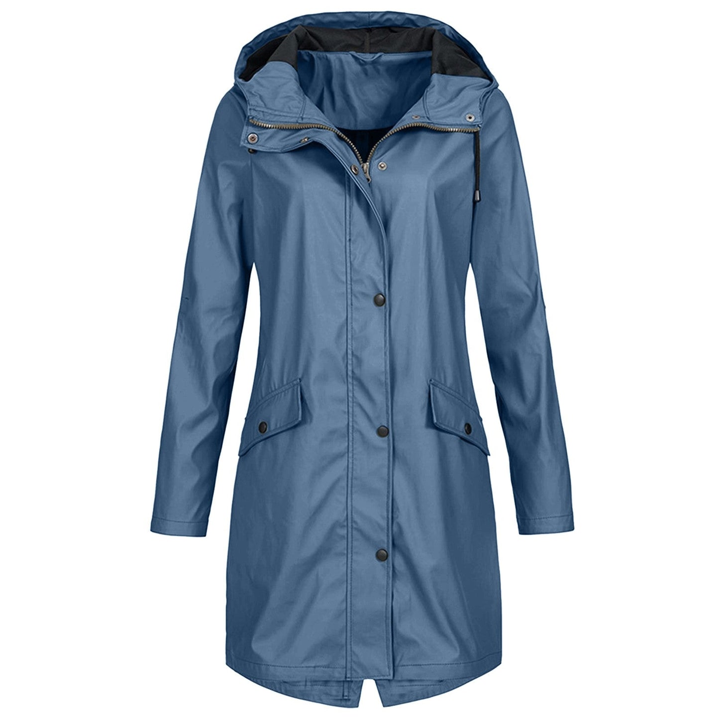 Veste imperméable femme – Coupe longue – Capuche – Poches à rabat – Boutons pression