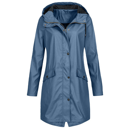 Veste imperméable femme – Coupe longue – Capuche – Poches à rabat – Boutons pression