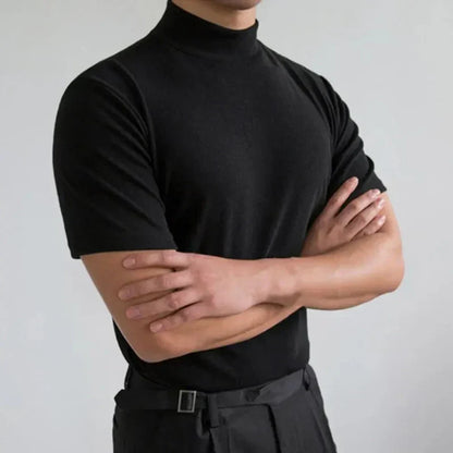 Men's T-shirt – Slim fit – Stand-up collar – Short sleeves – Breathable natural fibers