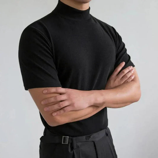 Men's T-shirt – Slim fit – Stand-up collar – Short sleeves – Breathable natural fibers
