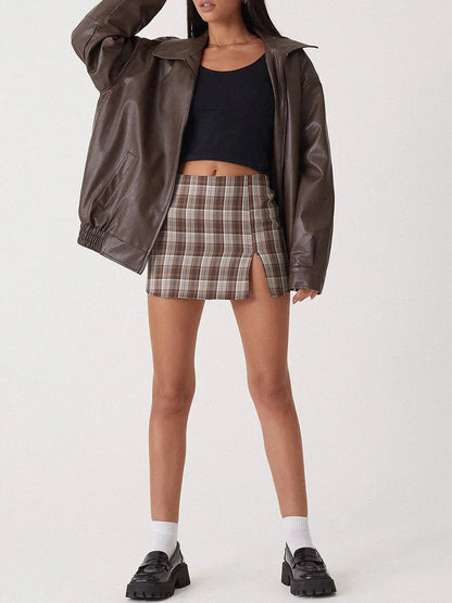 Blouson femme – Coupe oversize – Effet cuir lisse – Col large zippé structuré