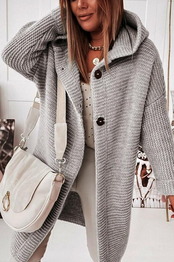 Women's Cardigan - Thick knit - Hood - Mid-thigh length