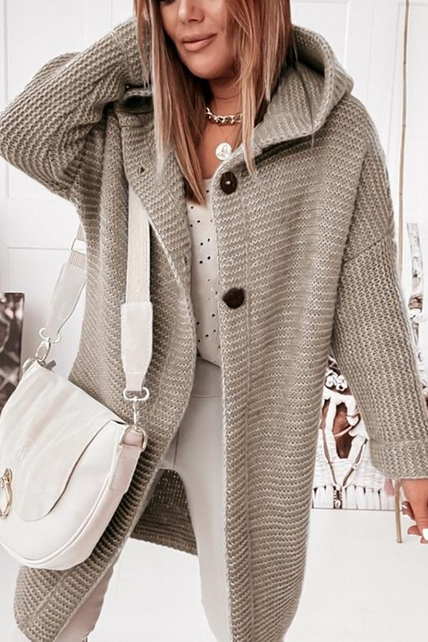 Women's Cardigan - Thick knit - Hood - Mid-thigh length