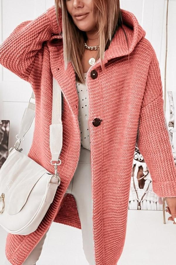 Women's Cardigan - Thick knit - Hood - Mid-thigh length