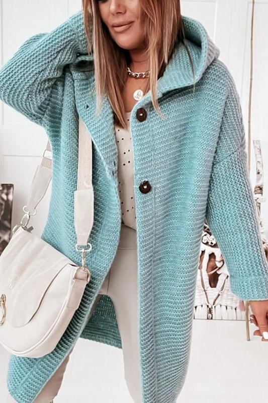 Women's Cardigan - Thick knit - Hood - Mid-thigh length