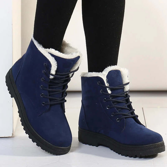 Women Ankle Boots - Faux Fur Lined – Suede Feel – Ankle Height – Lace-Up – Rugged Sole