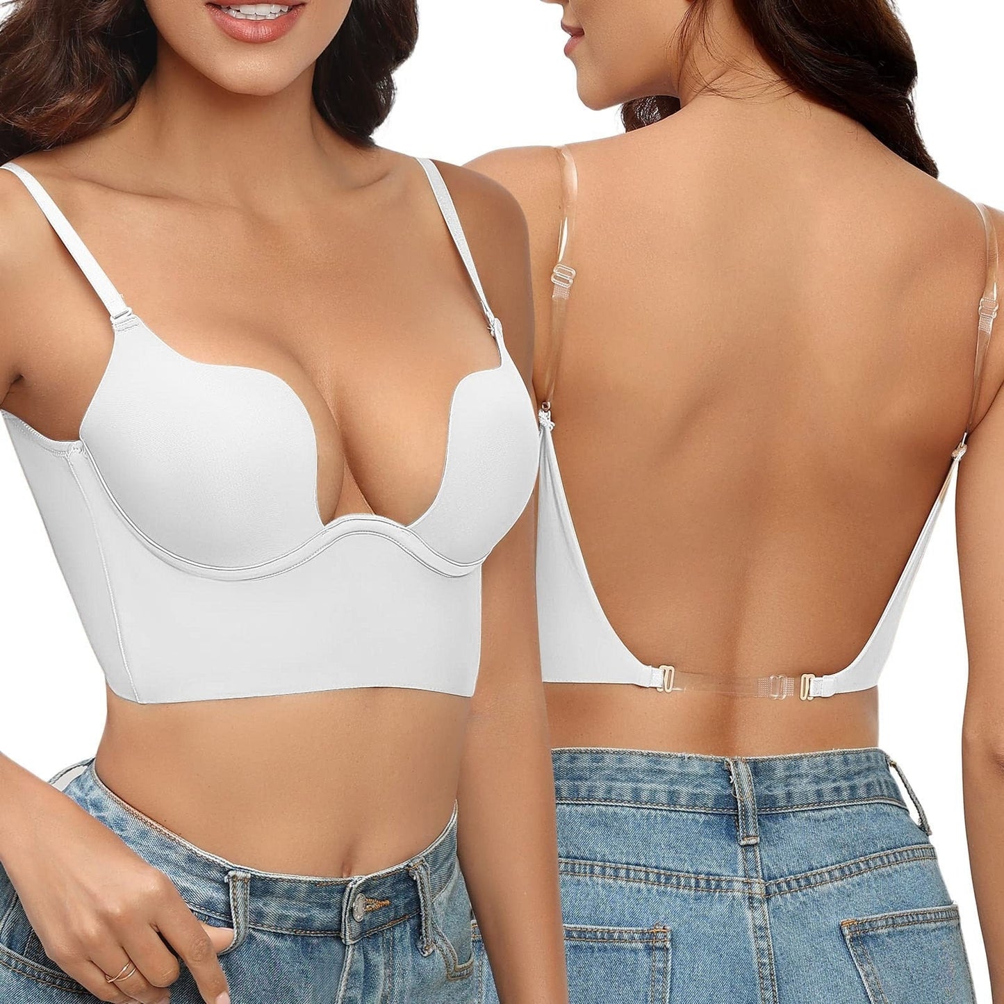 Soutien-gorge dos nu femme – Armature galbante – Bretelles réglables invisibles – Tissu respirant sans coutures