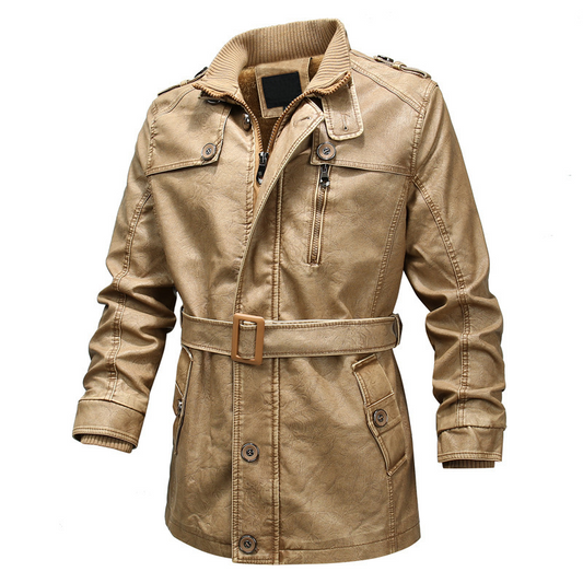 Manteau trench homme – Coupe régulière – Effet cuir vieilli – Doublure douce – Zip asymétrique