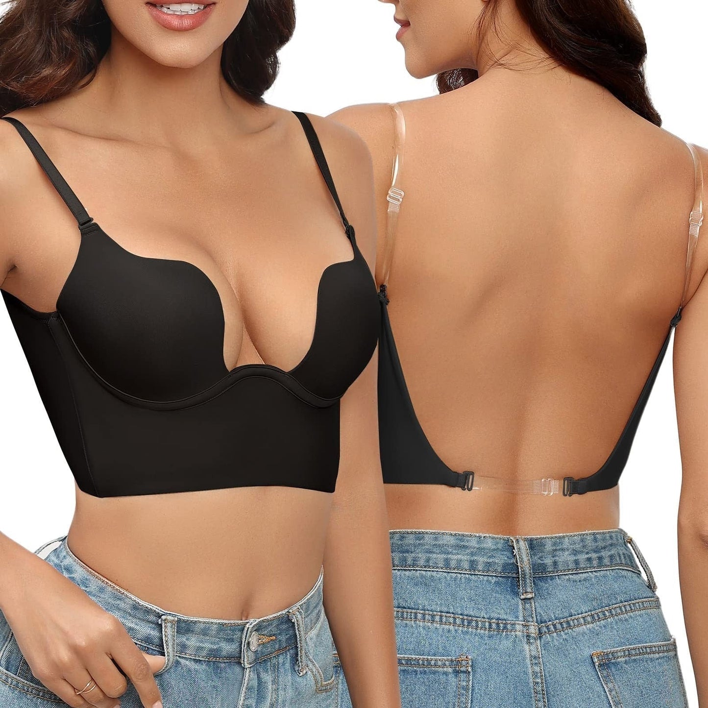 Soutien-gorge dos nu femme – Armature galbante – Bretelles réglables invisibles – Tissu respirant sans coutures
