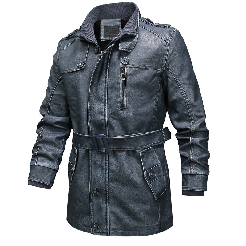 Manteau trench homme – Coupe régulière – Effet cuir vieilli – Doublure douce – Zip asymétrique
