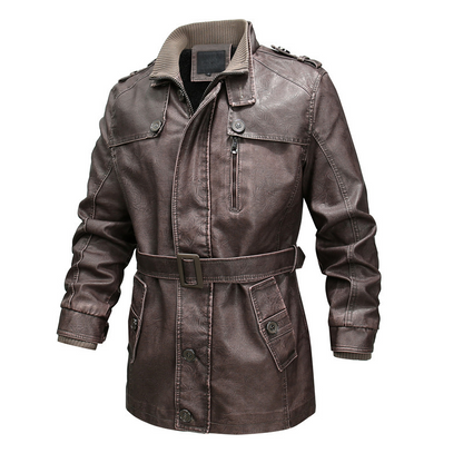 Manteau trench homme – Coupe régulière – Effet cuir vieilli – Doublure douce – Zip asymétrique