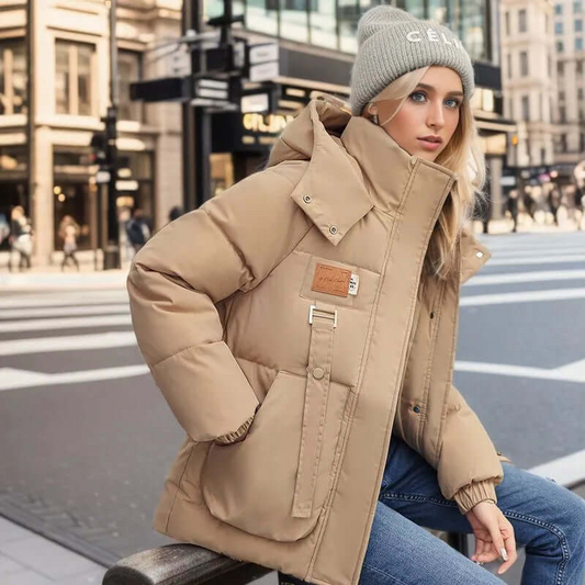 Manteau femme matelassé – coupe oversize – capuche amovible – mi-long thermorégulant