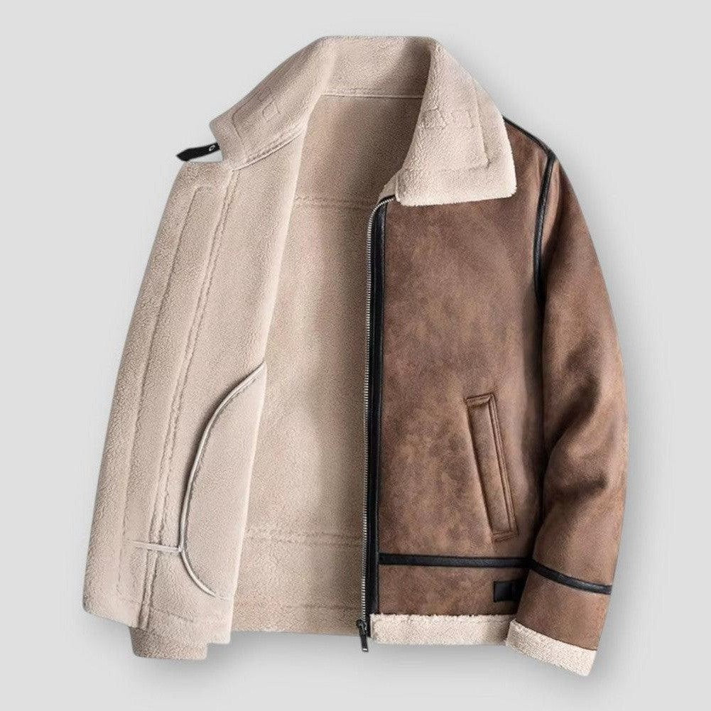 Veste homme – Coupe décontractée – Imitation cuir – Doublure sherpa – Longueur hanches