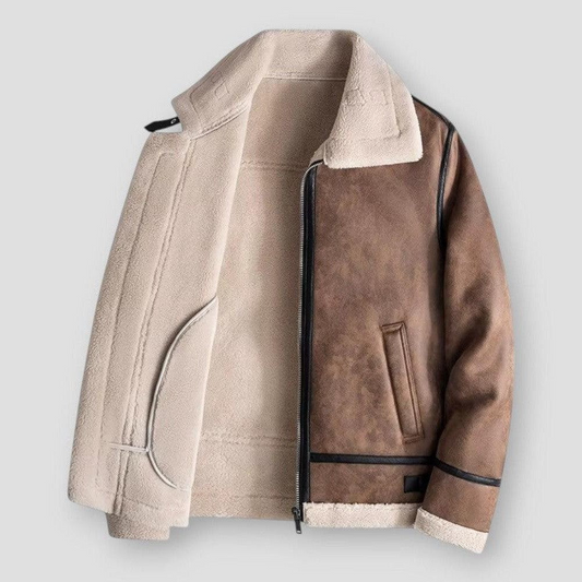 Veste homme – Coupe décontractée – Imitation cuir – Doublure sherpa – Longueur hanches