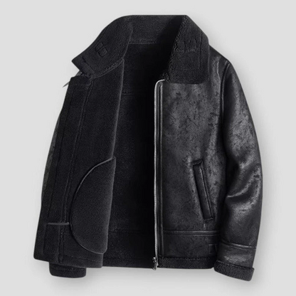 Veste homme – Coupe décontractée – Imitation cuir – Doublure sherpa – Longueur hanches
