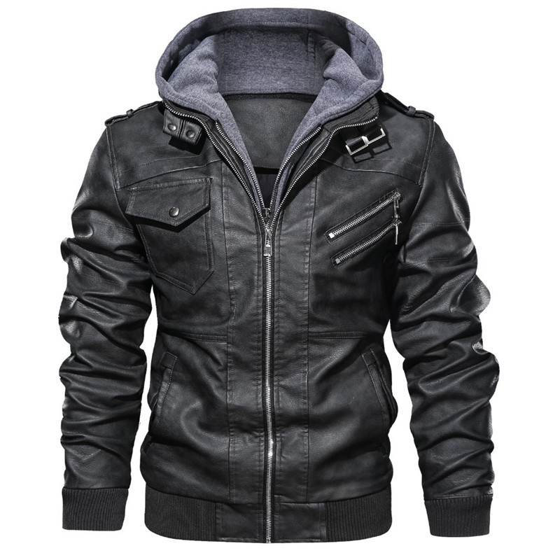 Veste homme slim – effet cuir – capuche intégrée – zips décoratifs – épaulettes