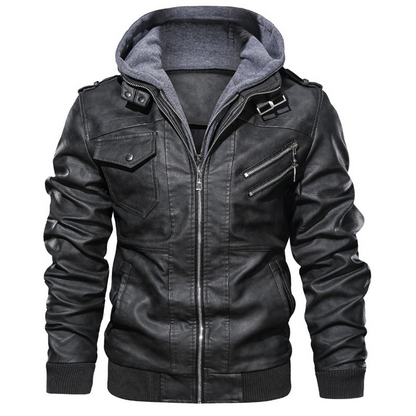 Veste homme slim – effet cuir – capuche intégrée – zips décoratifs – épaulettes