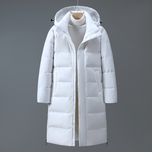Women's Down Coat - Woven Fabric - Relaxed Fit - Stand Collar - Adjustable Hood