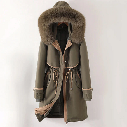 Veste parka femme – Longue coupe ajustable – Capuche à fourrure – Doublure matelassée