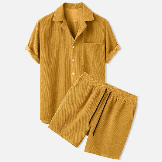 Men's shirt and shorts set – Relaxed fit – Breathable textured fabric