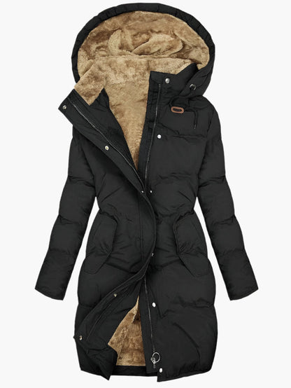 Angela Hooded Puffer Coat | Knee-Length, Fuzzy Lining Coat