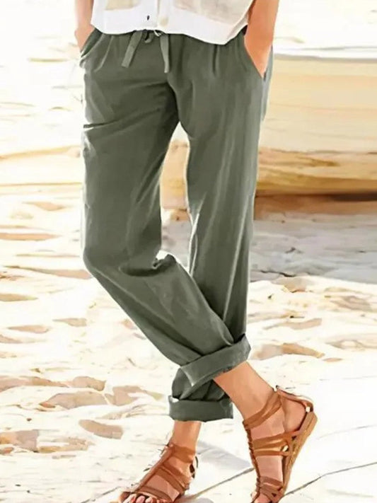Women's straight pants – Relaxed fit – Breathable fabric – Adjustable waist