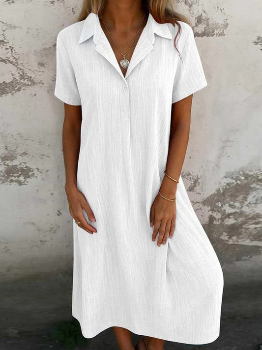 Women's Midi Dress – Loose Fit – Short Sleeves – Breathable Natural Fibers