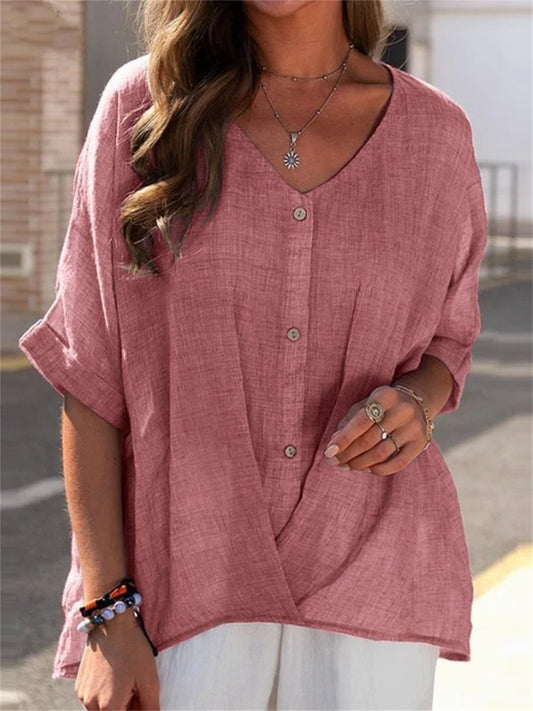 Blouse Femme Col V – Coupe Décontractée – Tissu Respirant – Manches Mi-longues