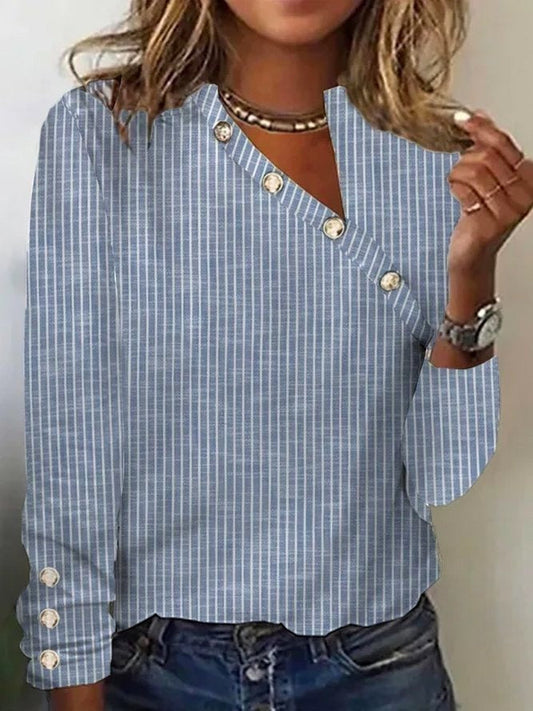 Women's blouse – Relaxed fit – Asymmetric V neck – Striped – Breathable fabric