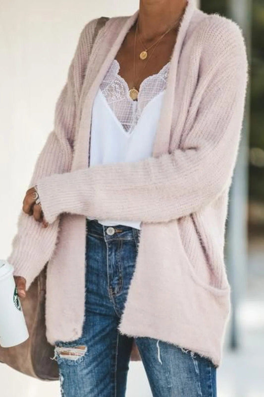 Gilet femme – Maille douce – Coupe décontractée – Ouvert – Longues manches côtelées