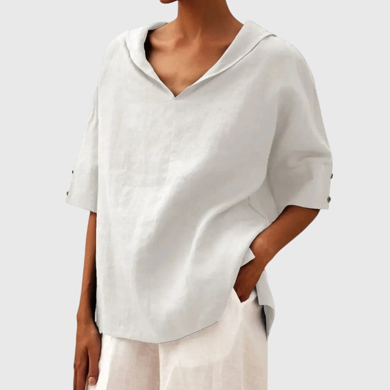 Linen V-Neck Blouse for Women – Breathable Everyday Comfort