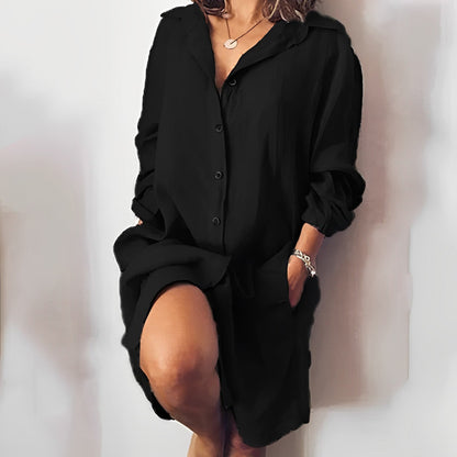 Women's blouse – Relaxed fit – Natural fibers – Long sleeves – Mid-thigh length