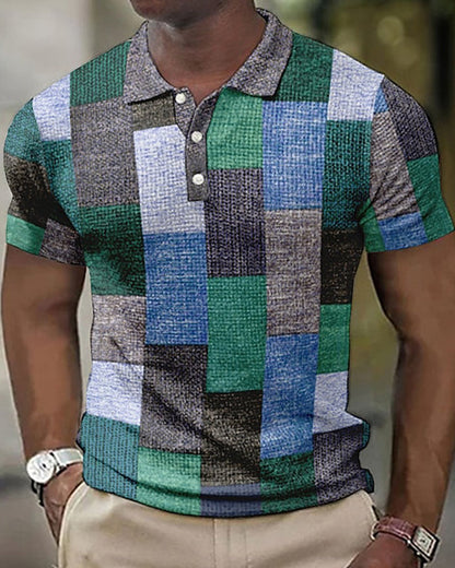 Men's polo – Slim fit – Soft knit – Patchwork pattern – Buttoned placket