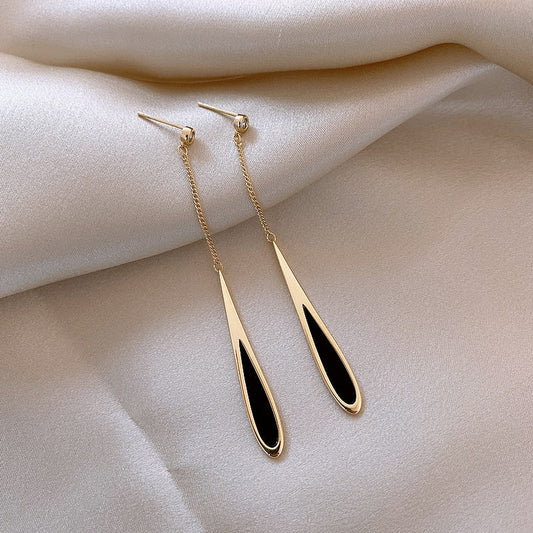 Claudia Long Drop Earrings | Teardrop, Chain Detail Drop Earrings