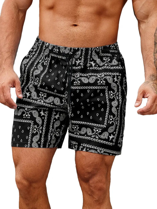 Men's swim shorts – Quick-drying – Relaxed fit – Mid-thigh length – Bandana print