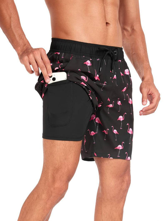 Short de bain homme – Coupe décontractée – Séchage rapide – Doublure – Taille à cordon
