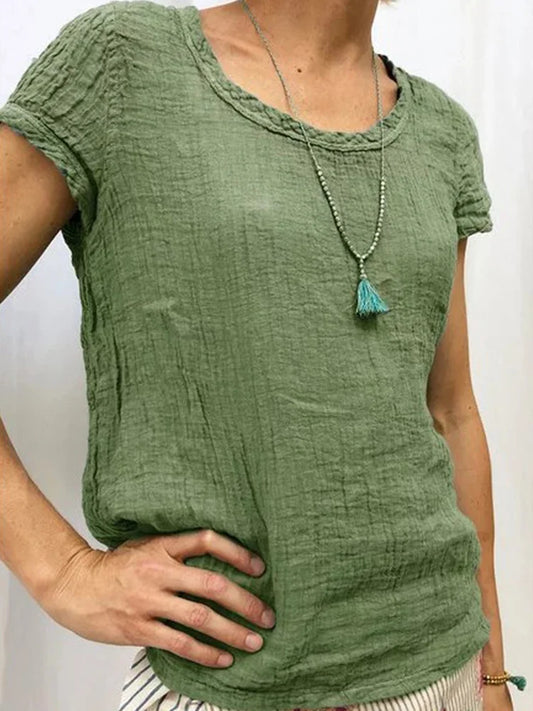Women's T-shirt – Loose fit – Short sleeves – Lightweight crinkled and breathable fabric