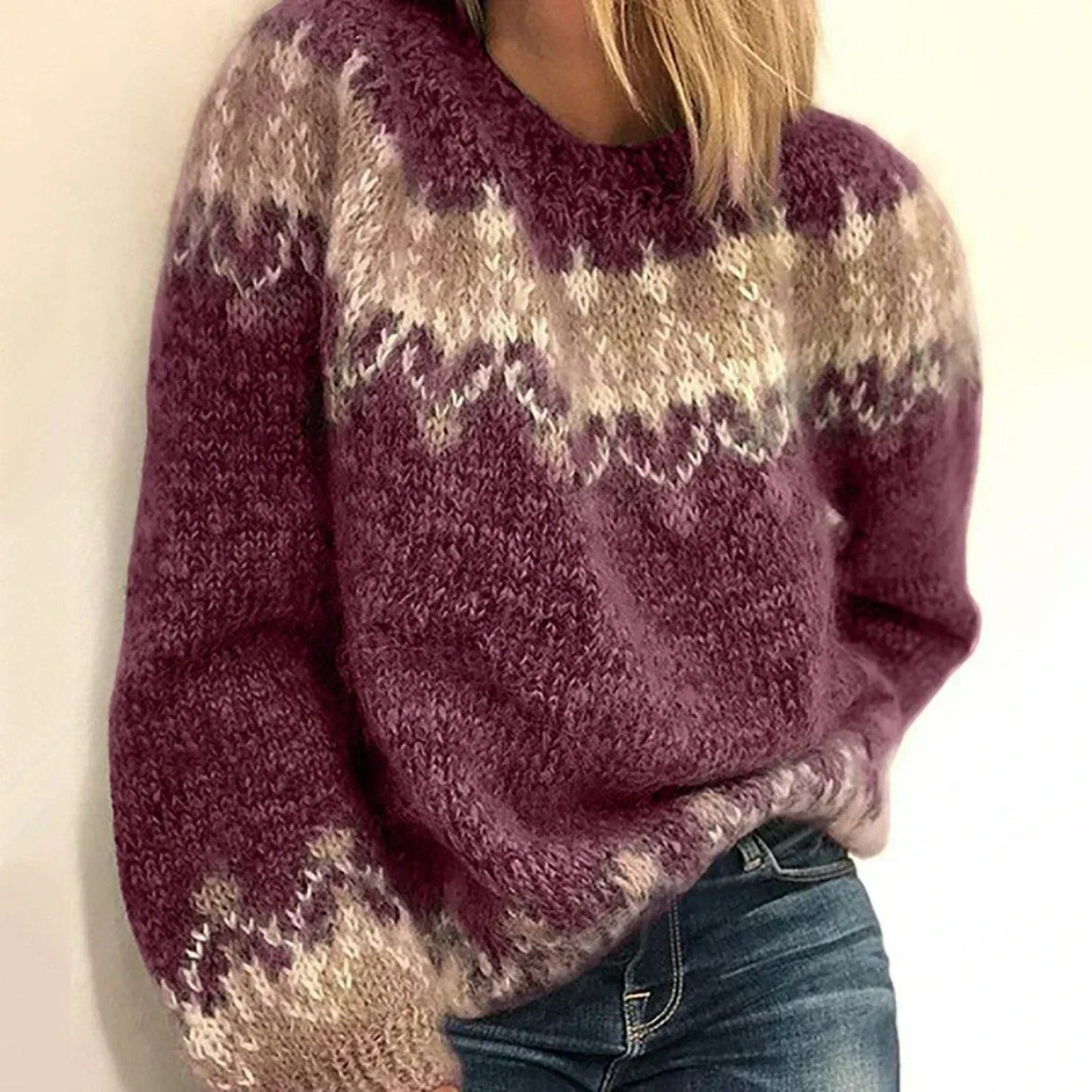 Evelyn Relaxed Fit Sweater | Fair Isle Crewneck Sweater