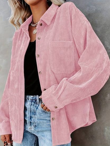Chemise femme oversize – Tissu côtelé doux – Manches longues – Style décontracté