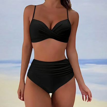 Women's two-piece swimsuit – High waist – Ruching – Support – Stretch fabric